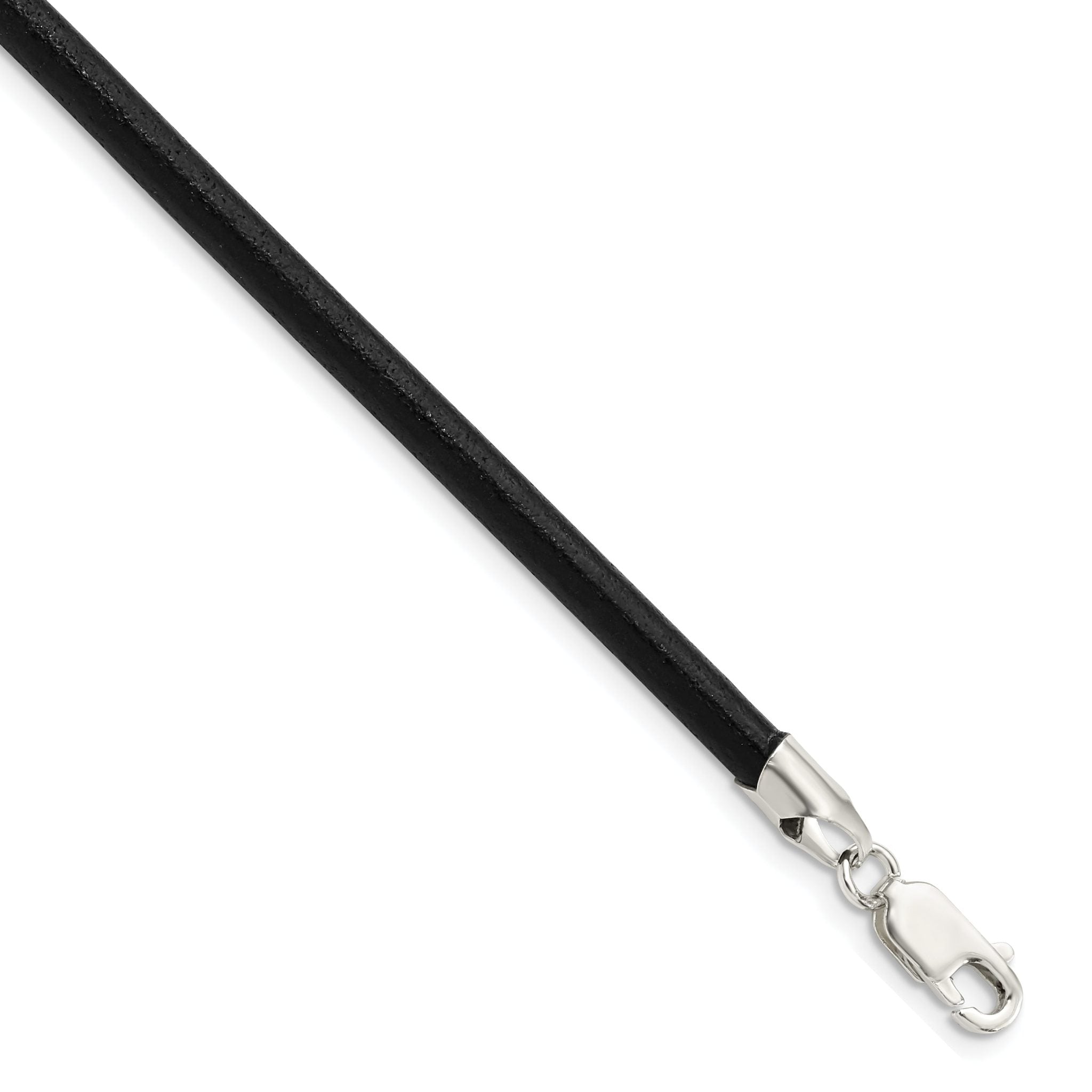 Sterling Silver 18inch 4mm Black Leather Necklace Main image