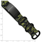 Stainless Steel Brushed Blk IP Green Camo Fabric Adjustable ID Bracelet for Men