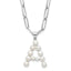 Sterling Silver Rhodium-Rhodium-Plated 3-5.5mm White Button Freshwater Cultured Pearl LETTER A 18 inch Necklace