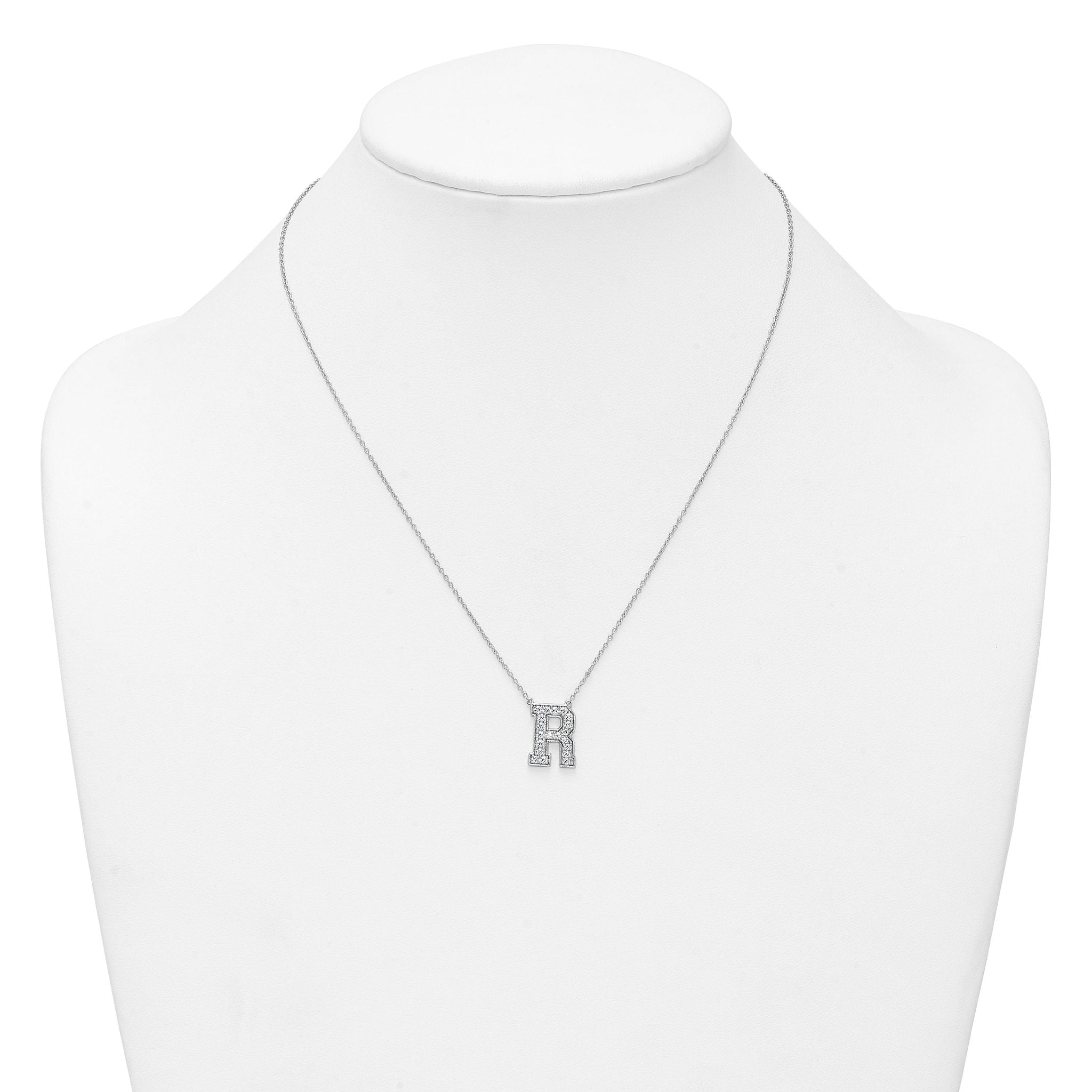 14k White Gold 1/2 carat Lab Grown Diamond VS+ F+ Complete Letter R 18 inch Initial Necklace