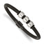 Stainless Steel Polished Black IP with Rubber Black Leather Bracelet