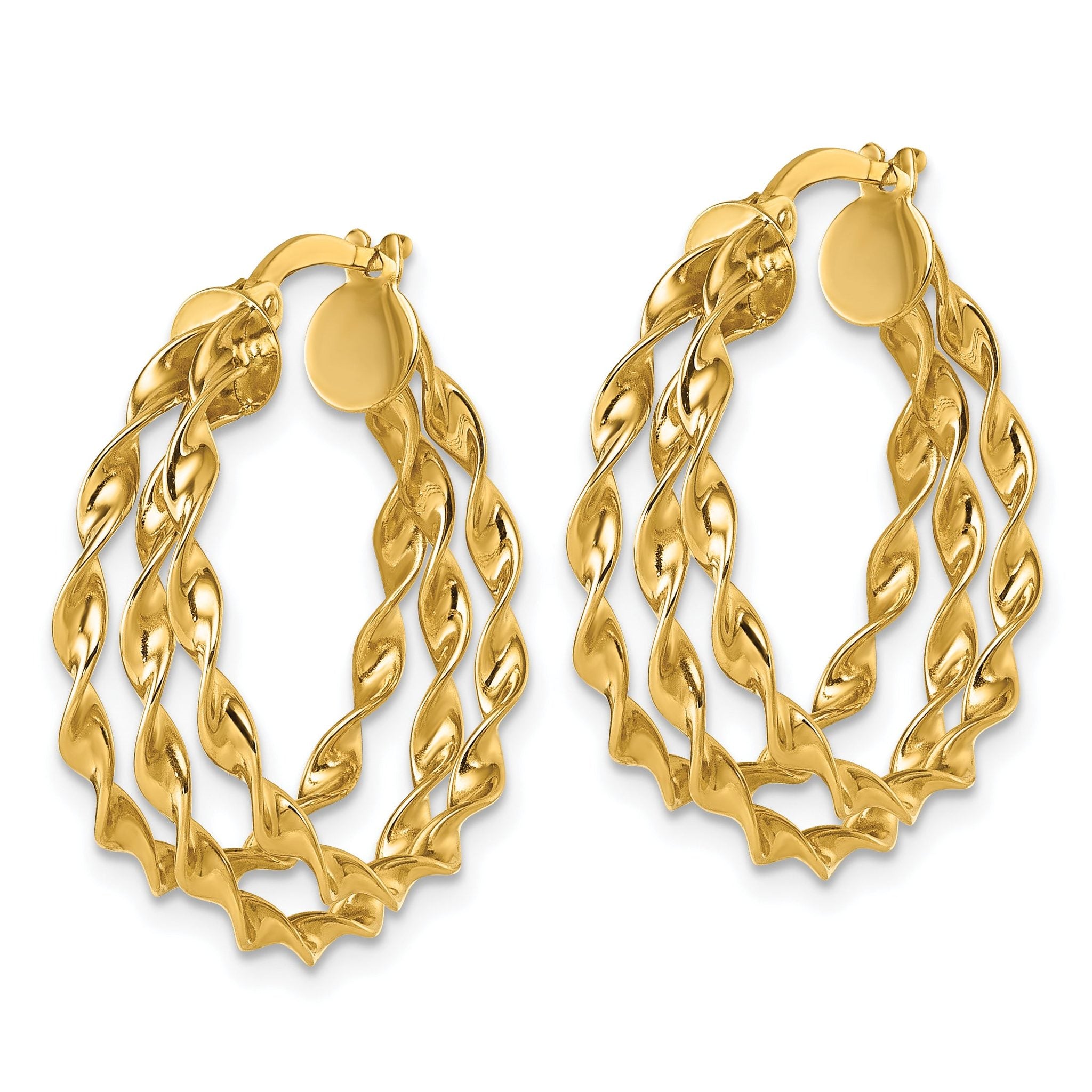 14k Polished Three Strand Circle Twisted Hoop Earrings Secondary image