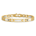 14k Two-tone Polished and Satin 6.3mm Fancy Bar Link Mens Bracelet