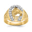 14k Two-tone1/6 carat AAA Diamond Horseshoe with Horse in Center Mens Ring