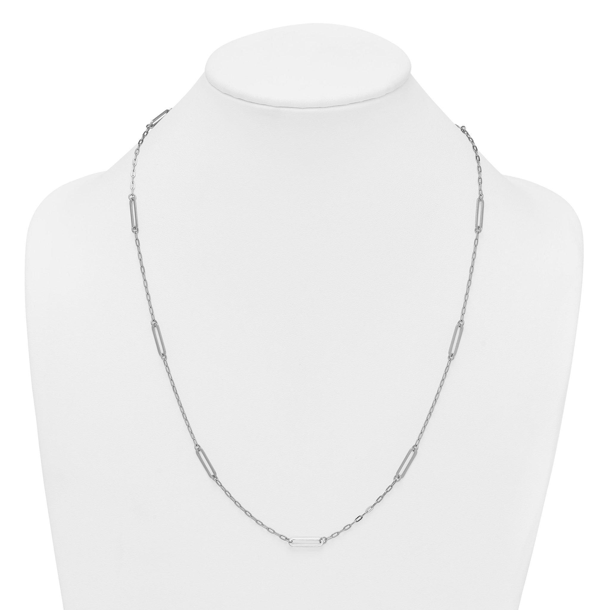 Sterling Silver Rhodium-plated Polished Paperclip Link 9-Station 24 Inch Necklace