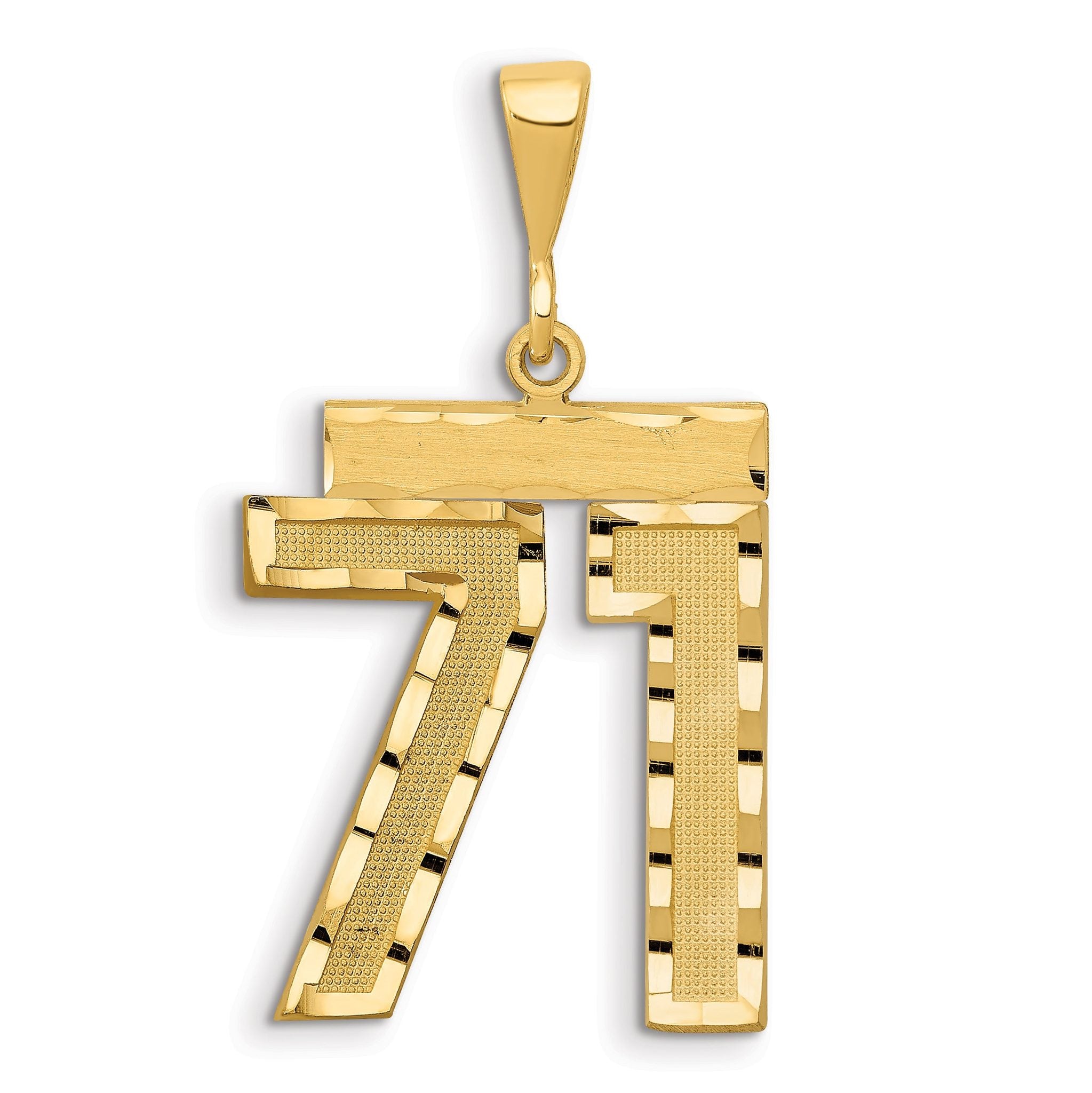 14K Gold Large Diamond-Cut Number 71 Charm with Brushed Finish