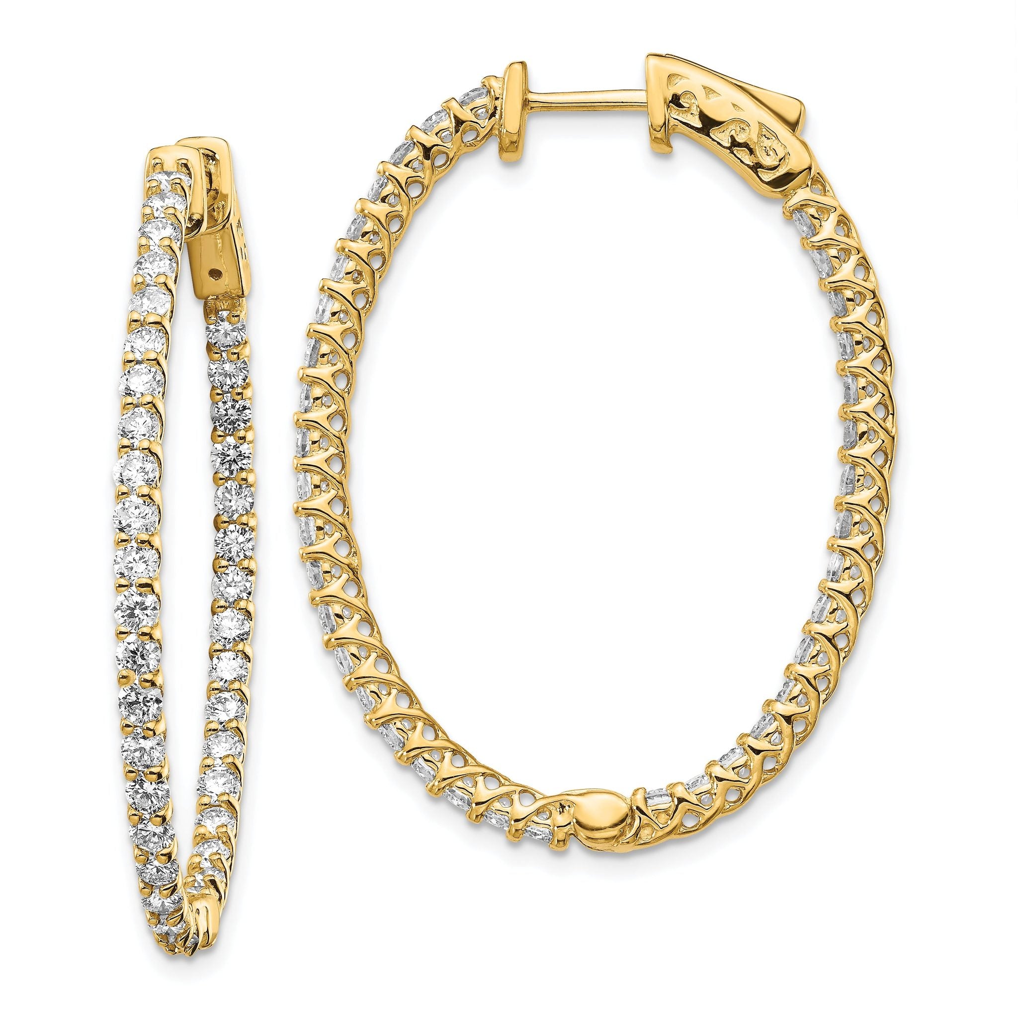 14k Diamond Oval Hoop w/Safety Clasp Earrings