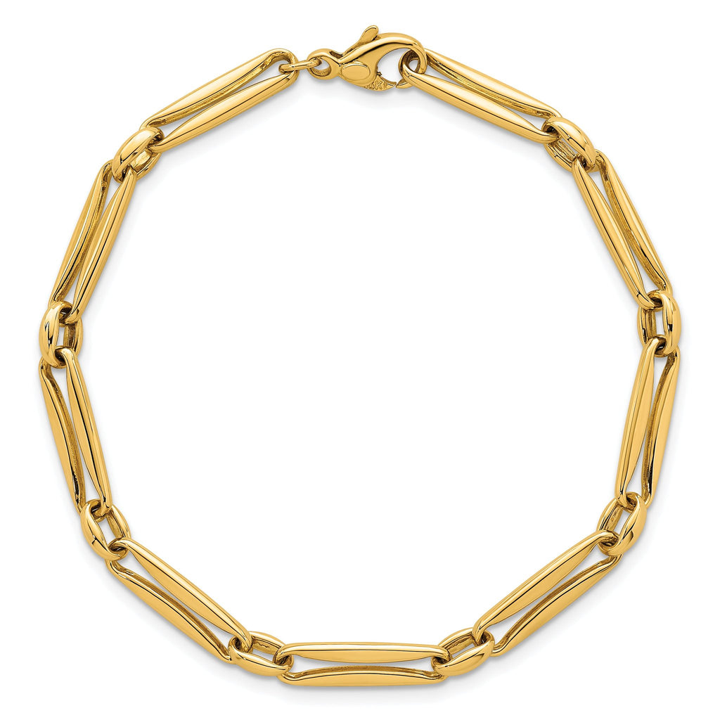 14k Polished 5mm Fancy Long and Round Link 7.5 inch Bracelet