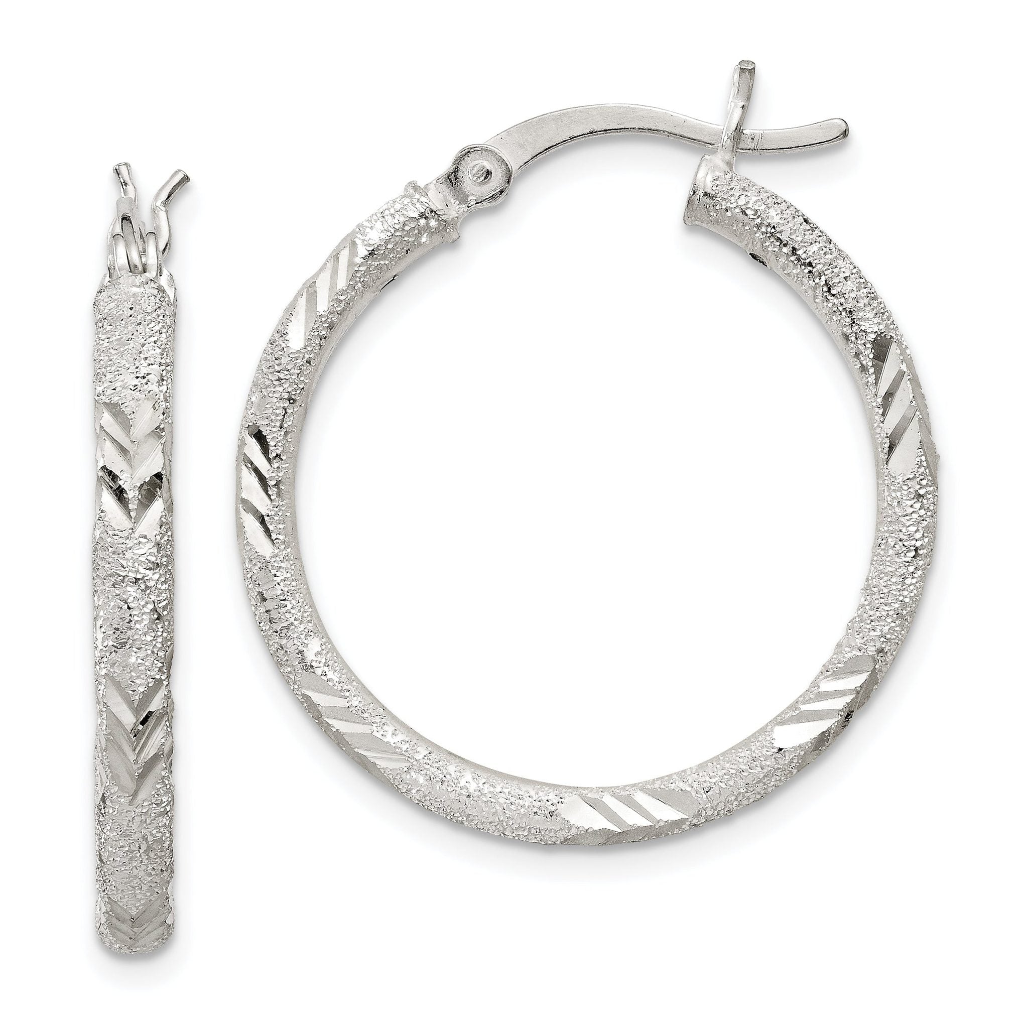 Sterling Silver 925 Diamond-Cut Hoop Earrings with Polished Laser Design Main image
