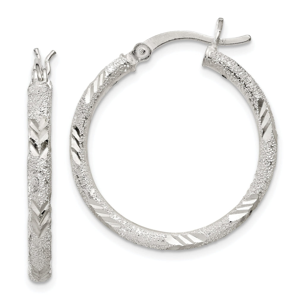 Sterling Silver 925 Diamond-Cut Hoop Earrings with Polished Laser Design