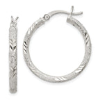 Sterling Silver 925 Diamond-Cut Hoop Earrings with Polished Laser Design