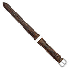 10mm Short Brown Genuine Caiman Leather with Silver-tone Buckle 6 inch Watch Band
