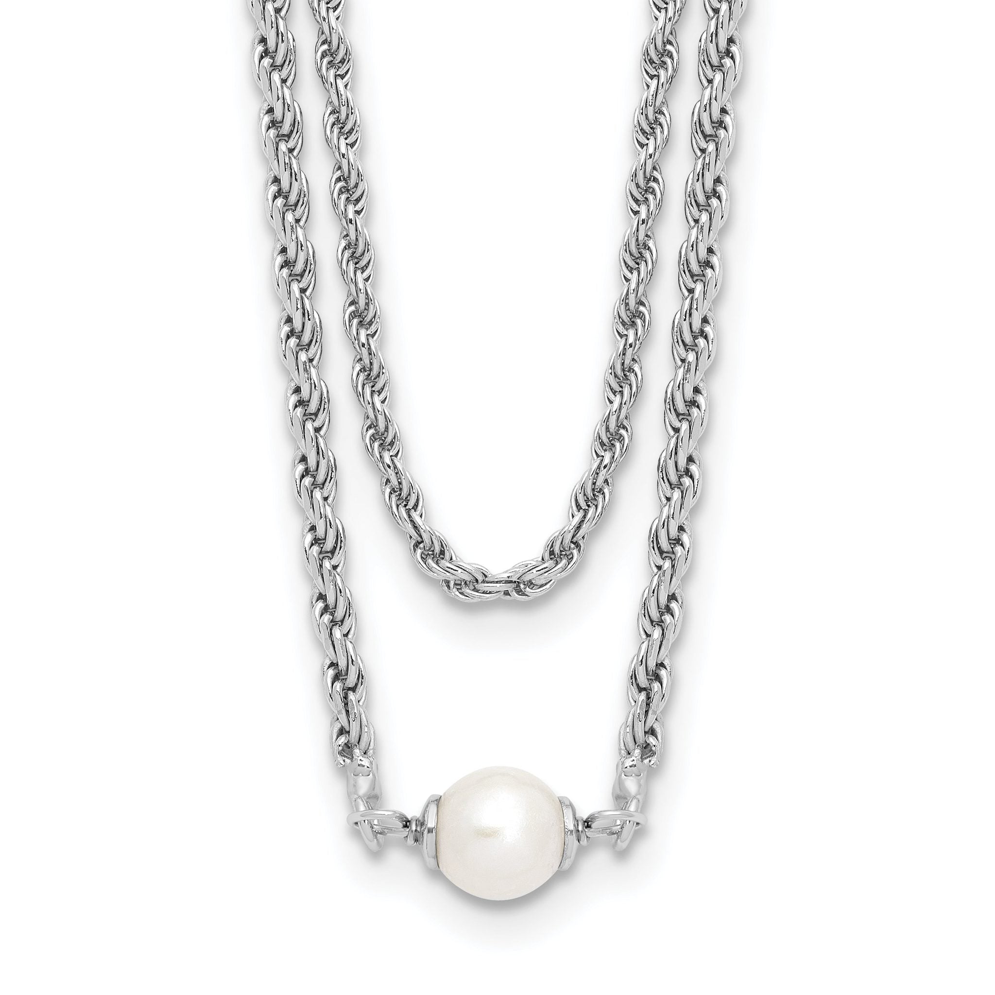 Sterling Silver Rhodium-Plated-plt Polish 2-strand FWC Pearl With 2 Inch Extention Necklac Main image