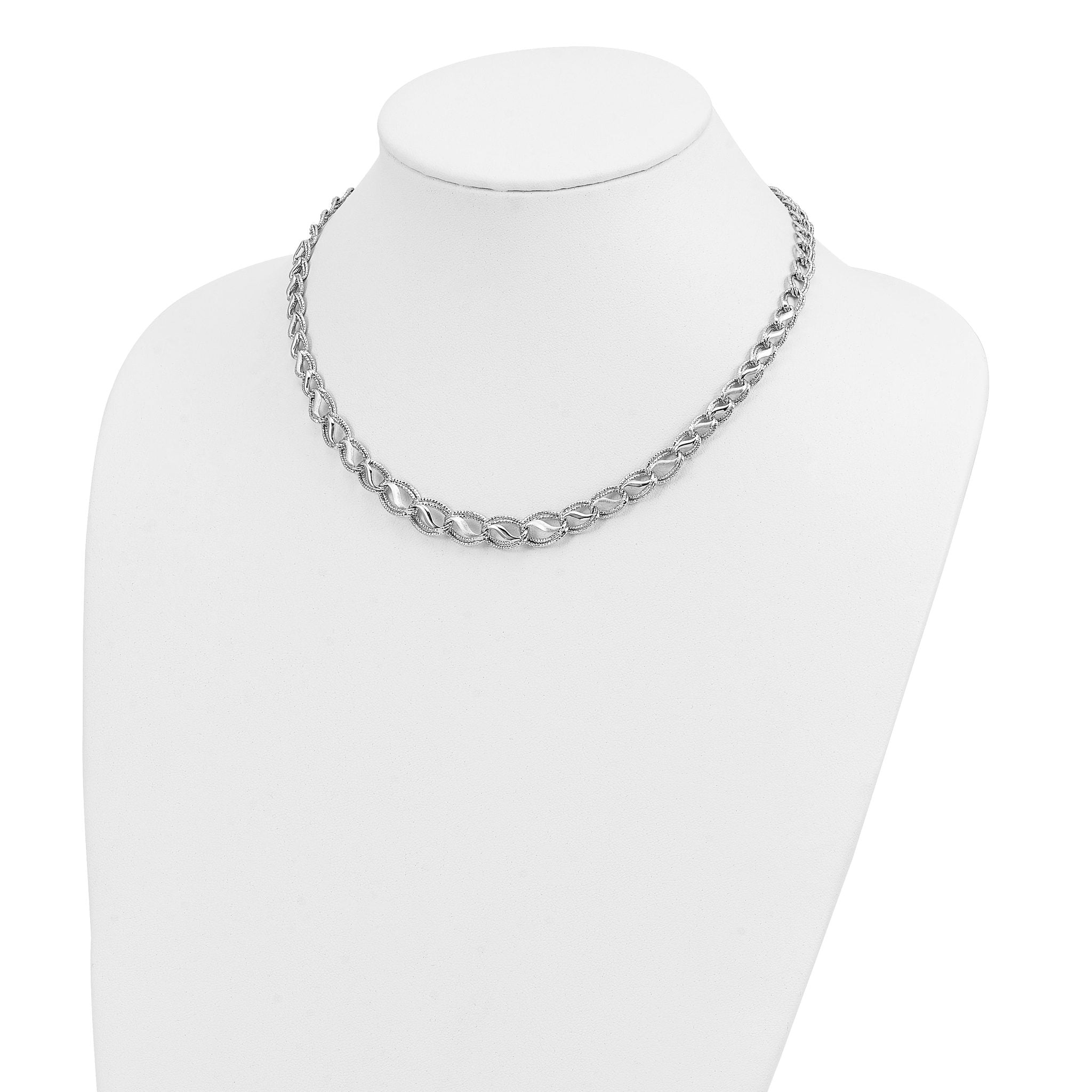 14K White Gold Diamond-Cut Necklace with Polished Rhodium Finish