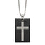 Black Ceramic Cross Dog Tag Necklace in Stainless Steel with CZ