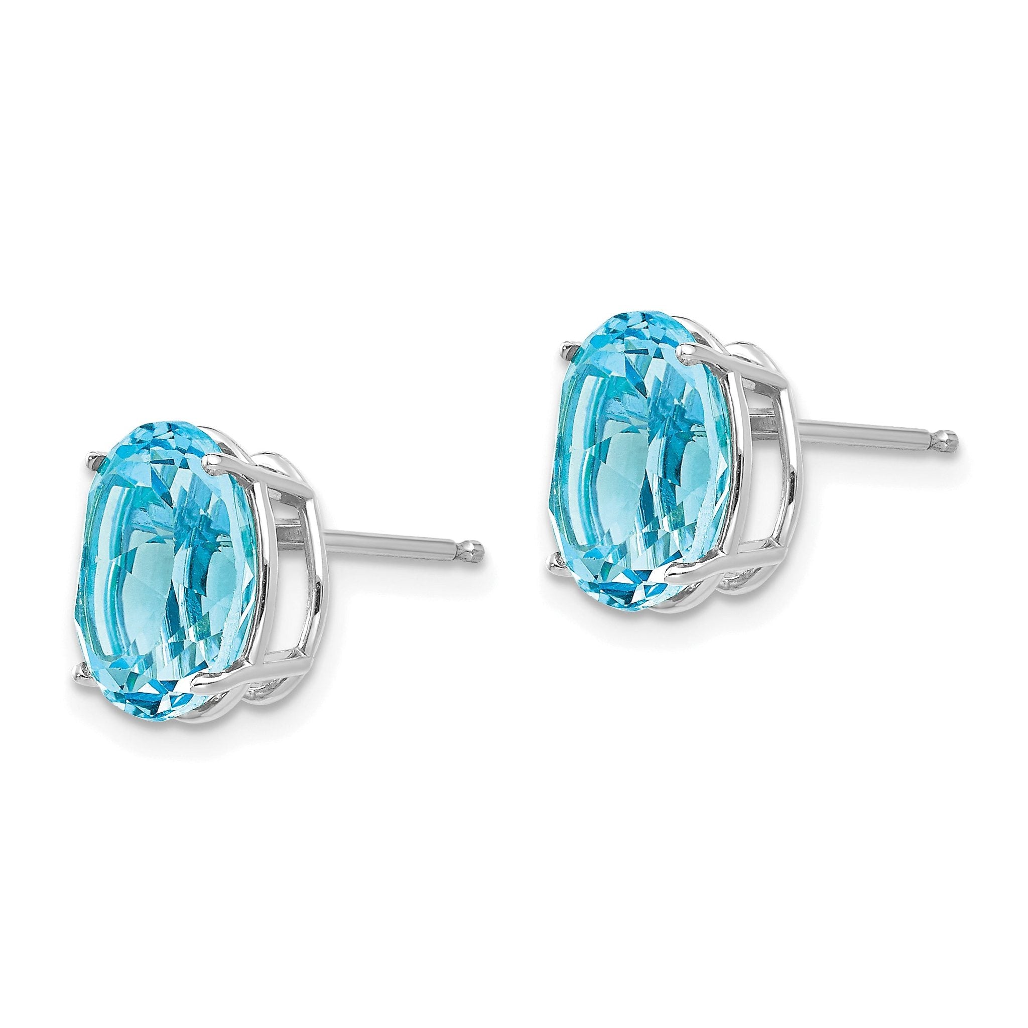 14k White Gold Blue Topaz Oval Stud Earrings Secondary image