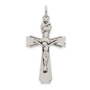 INRI Crucifix Pendant in Sterling Silver, 42mm Satin & Diamond-Cut - Sophia Jewelers