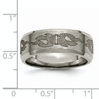 Titanium Wedding Band with Laser Cross Design and Beveled Edge