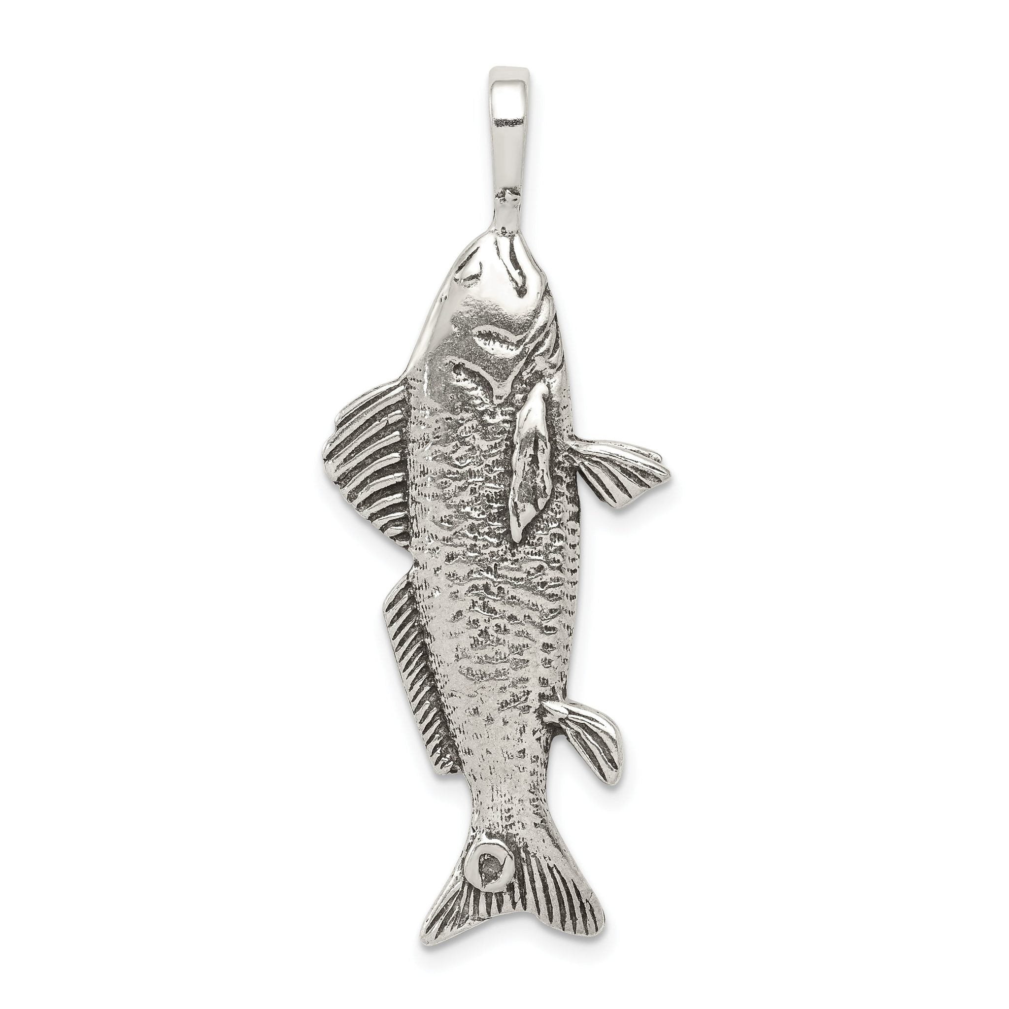 Men's 925 Sterling Silver Antiqued Fish Pendant with Textured 3D Design