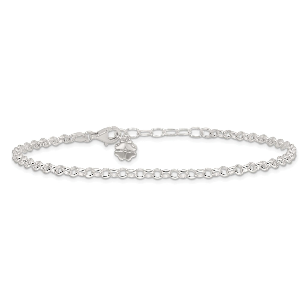 Sterling Silver Clover Dangle 9 inch Plus 1 inch Extender - Total 10 inch Anklet