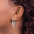Cheryl M Sterling Silver Rhodium-plated Brilliant-cut CZ Double Marquise Shaped Hoop Earrings