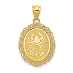 14K Gold Cancer Zodiac Oval Pendant with Polished Satin Finish