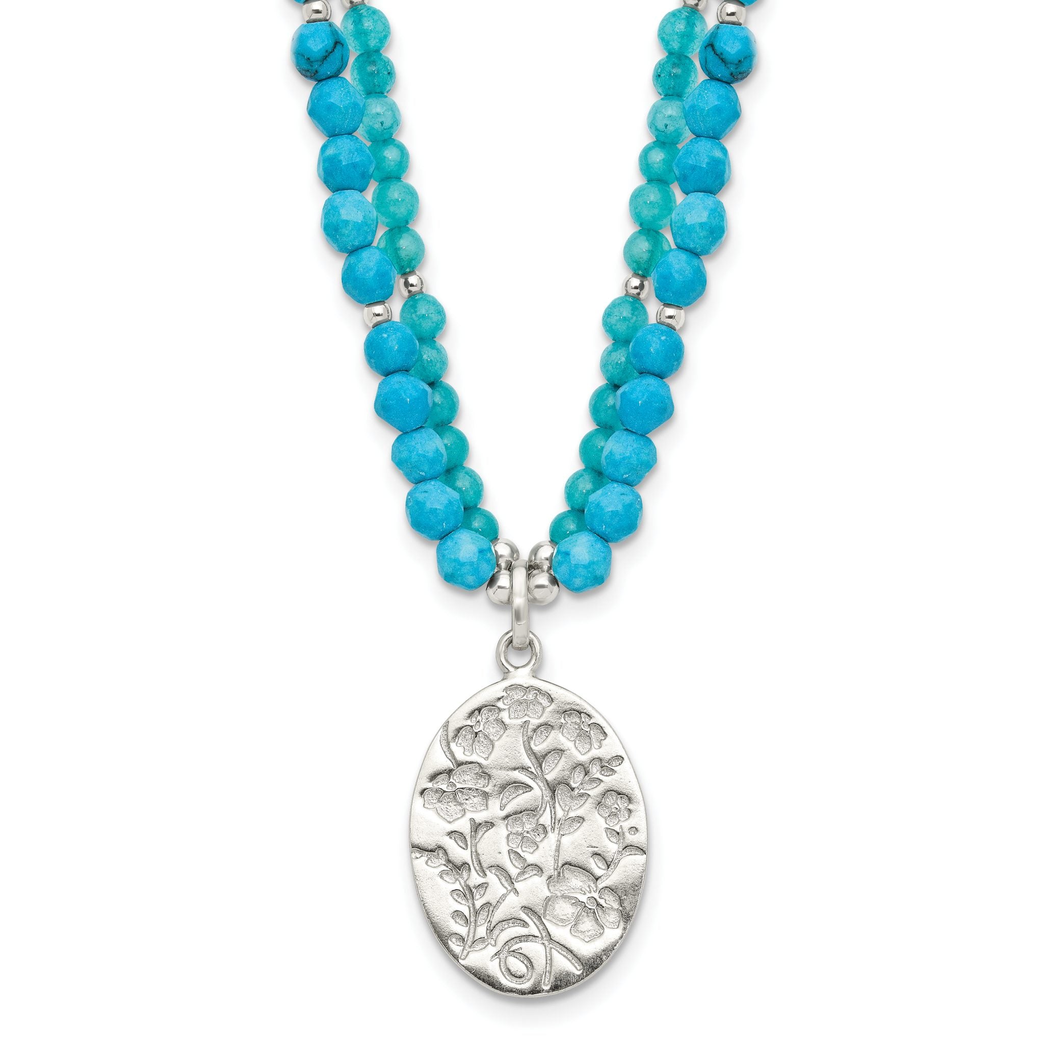 Sterling Silver Recon Magnesite, Indicolite Quartz 2in ext Necklace Main image