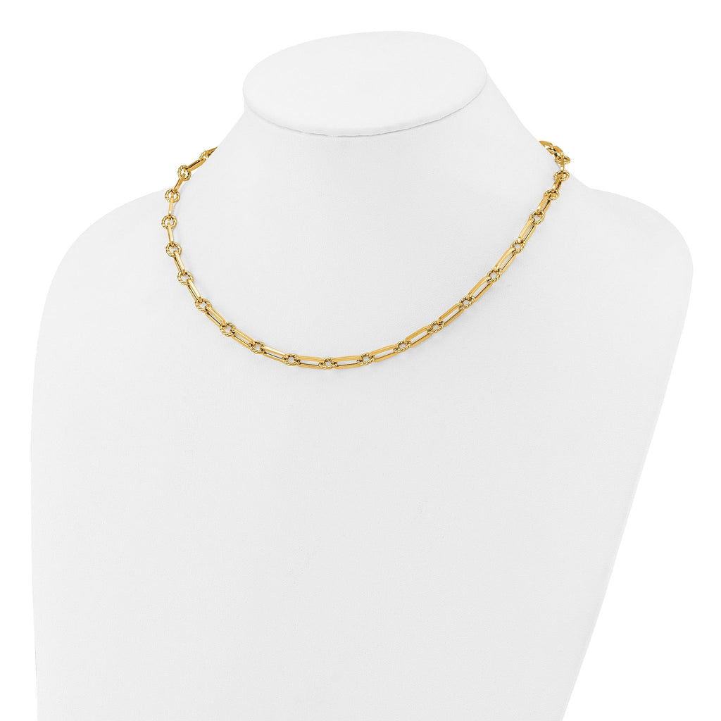 14K Polished and Twisted Fancy Link Toggle Necklace