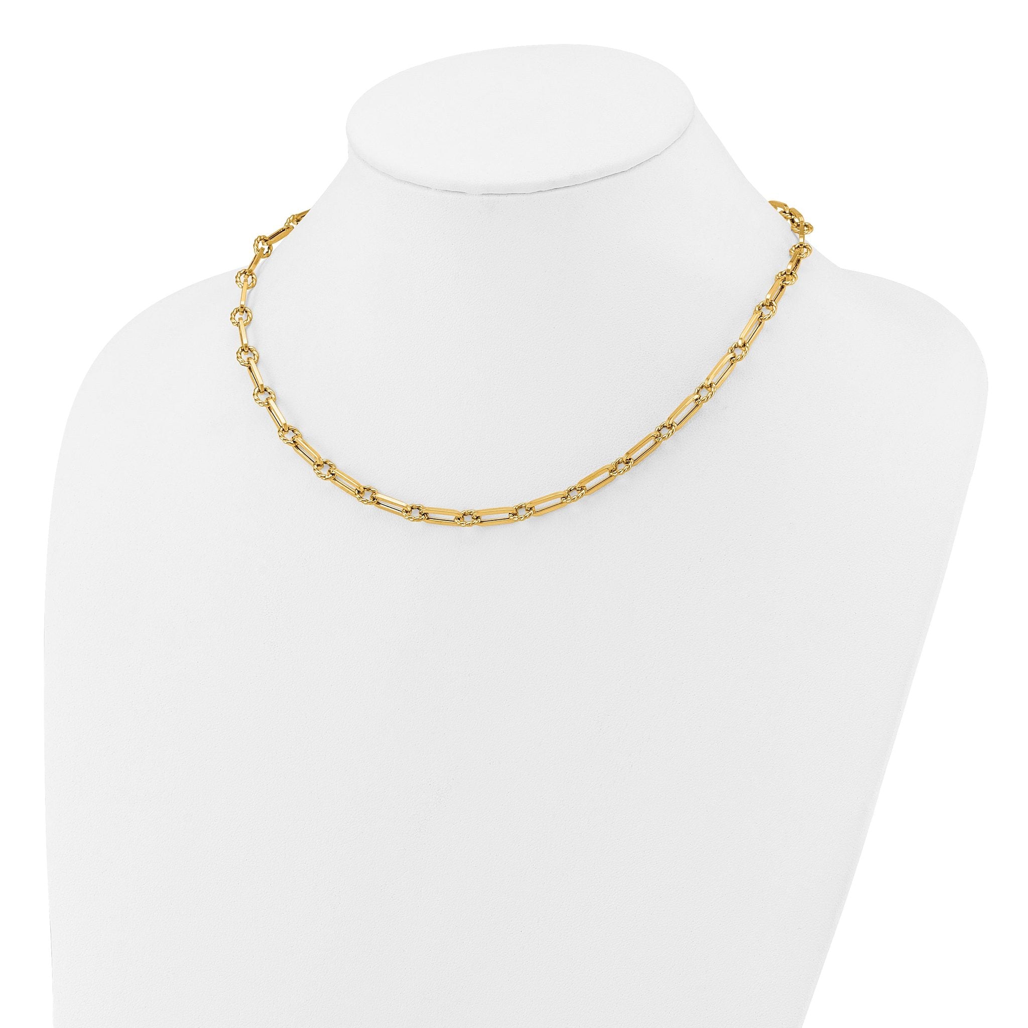 14K Polished and Twisted Fancy Link Toggle Necklace