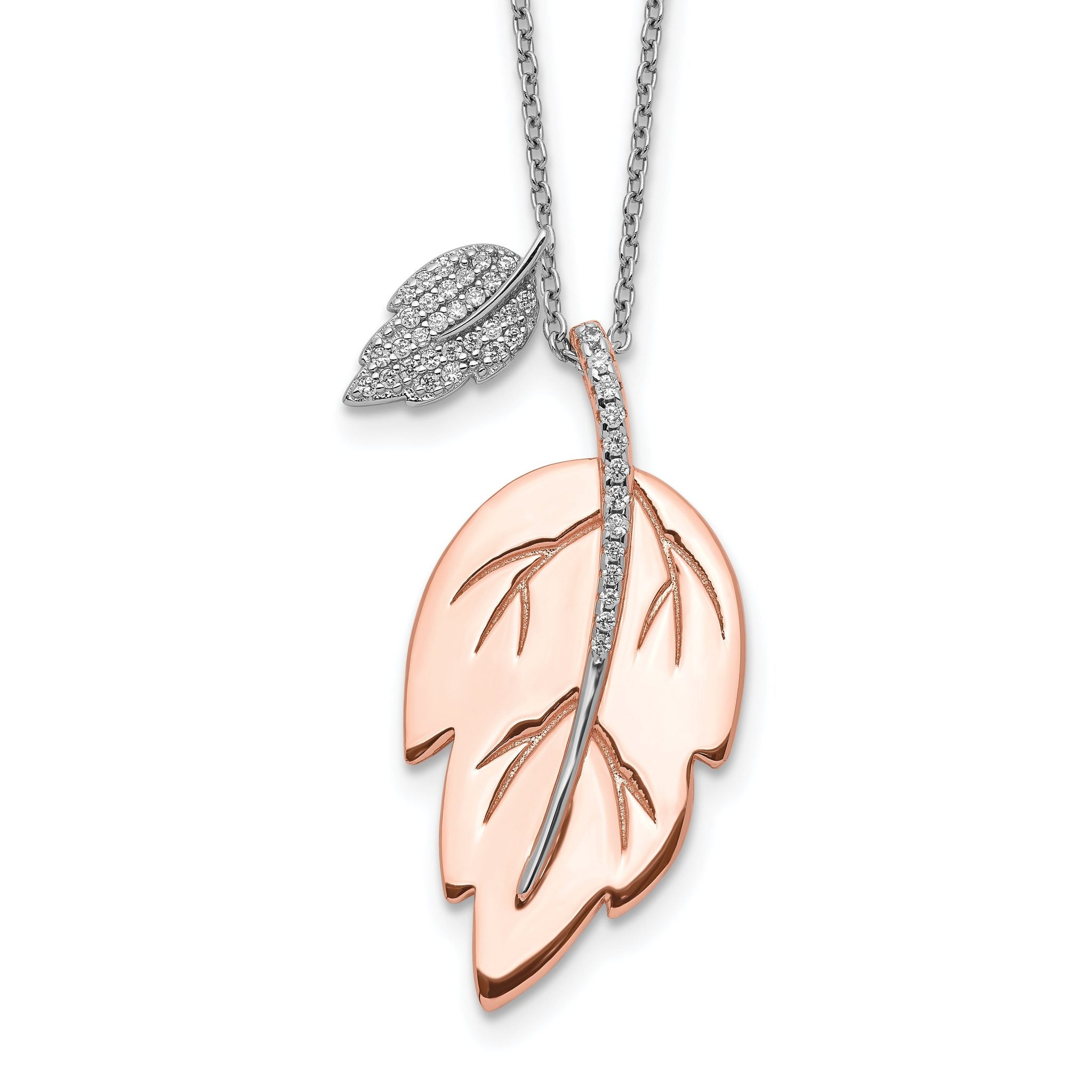 Sterling Silver Rose-tone CZ Leaf w/ 2in ext. Necklace Main image