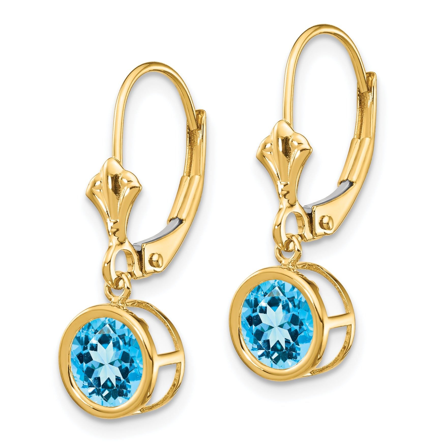 14k 6mm Blue Topaz Leverback Earrings Secondary image