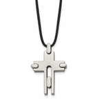 Titanium Men's Polished Cross Leather Necklace Gift Ready 18 Inch