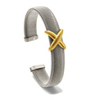 Stainless Steel Polished Textured Yellow IP-plated Bangle Bracelet for Women