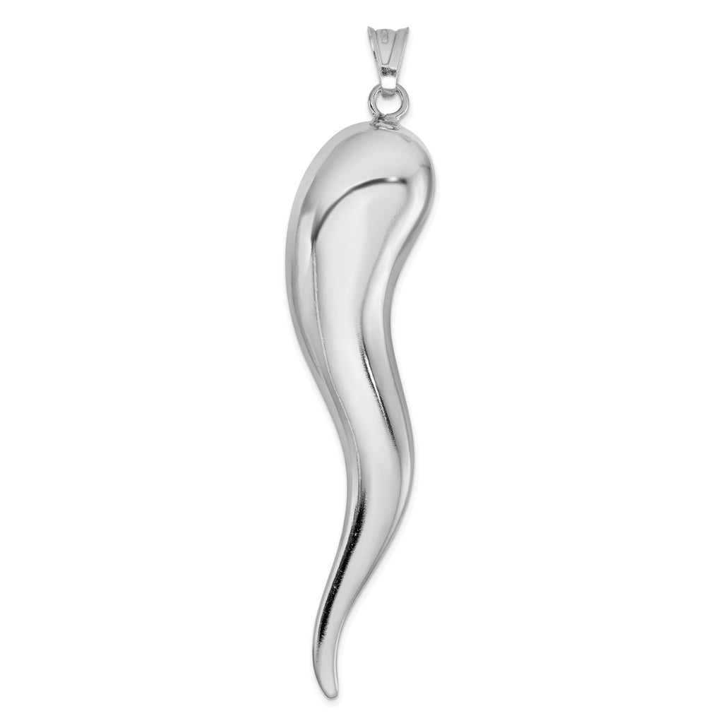 Sterling Silver 925 Men's Italian Horn Pendant Handcrafted 3D Rhodium-Plated