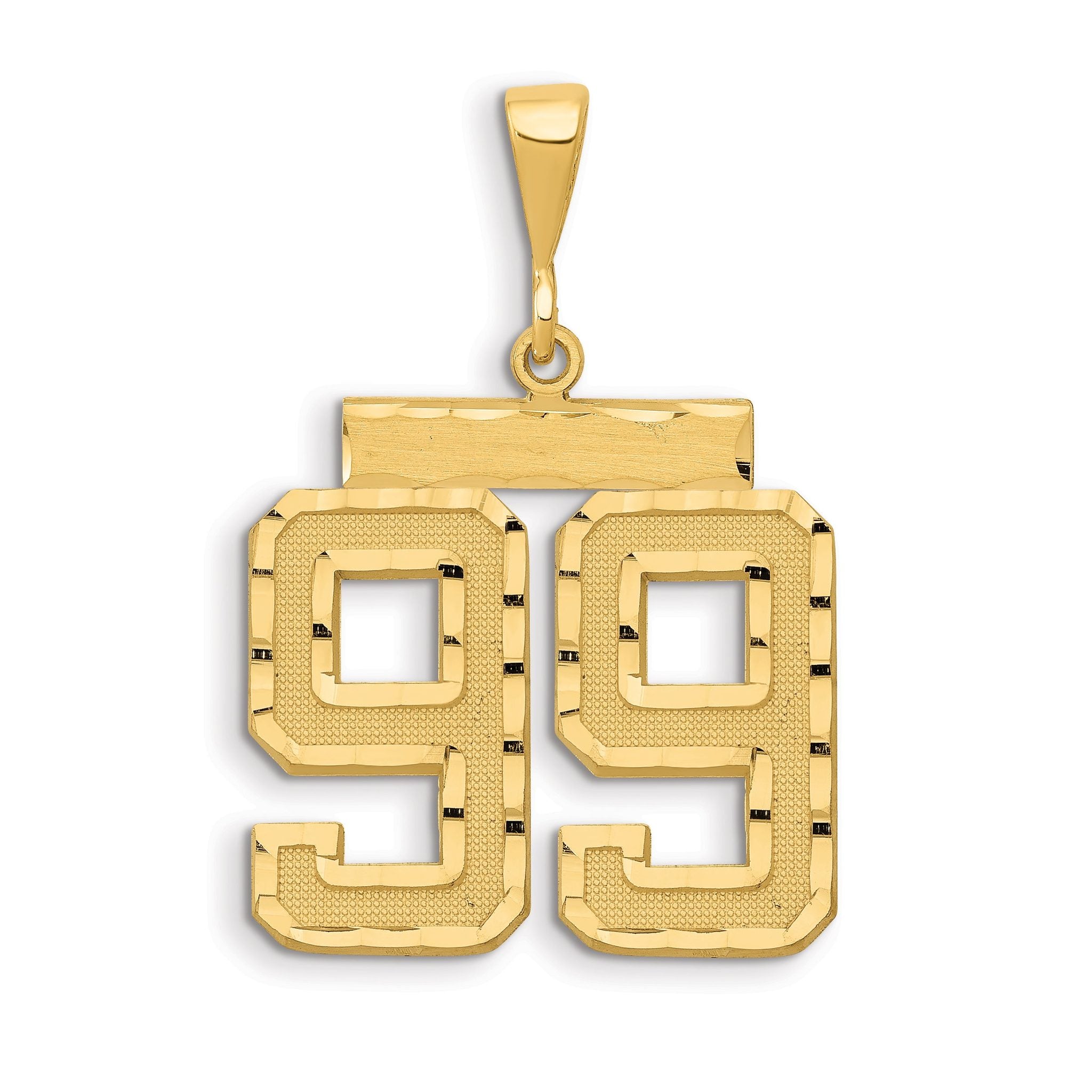 14K Gold Large Diamond-Cut Number 99 Charm with Brushed Finish