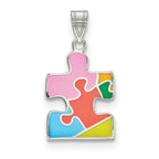 Sterling Silver Autism Puzzle Piece Pendant with Rhodium Plating and Enamel Detailing