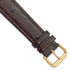 Ostrich-Grain Leather Watch Band in Brown with Gold-Tone Buckle, 14mm