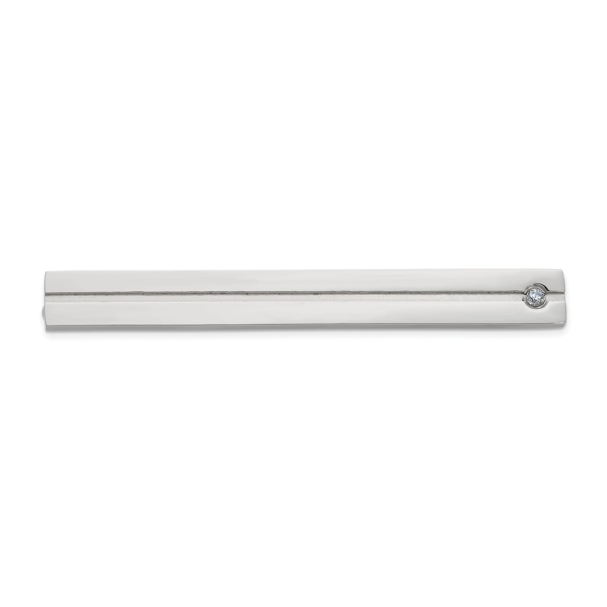 Men's Polished Cubic Zirconia Stainless Steel Tie Bar Main image