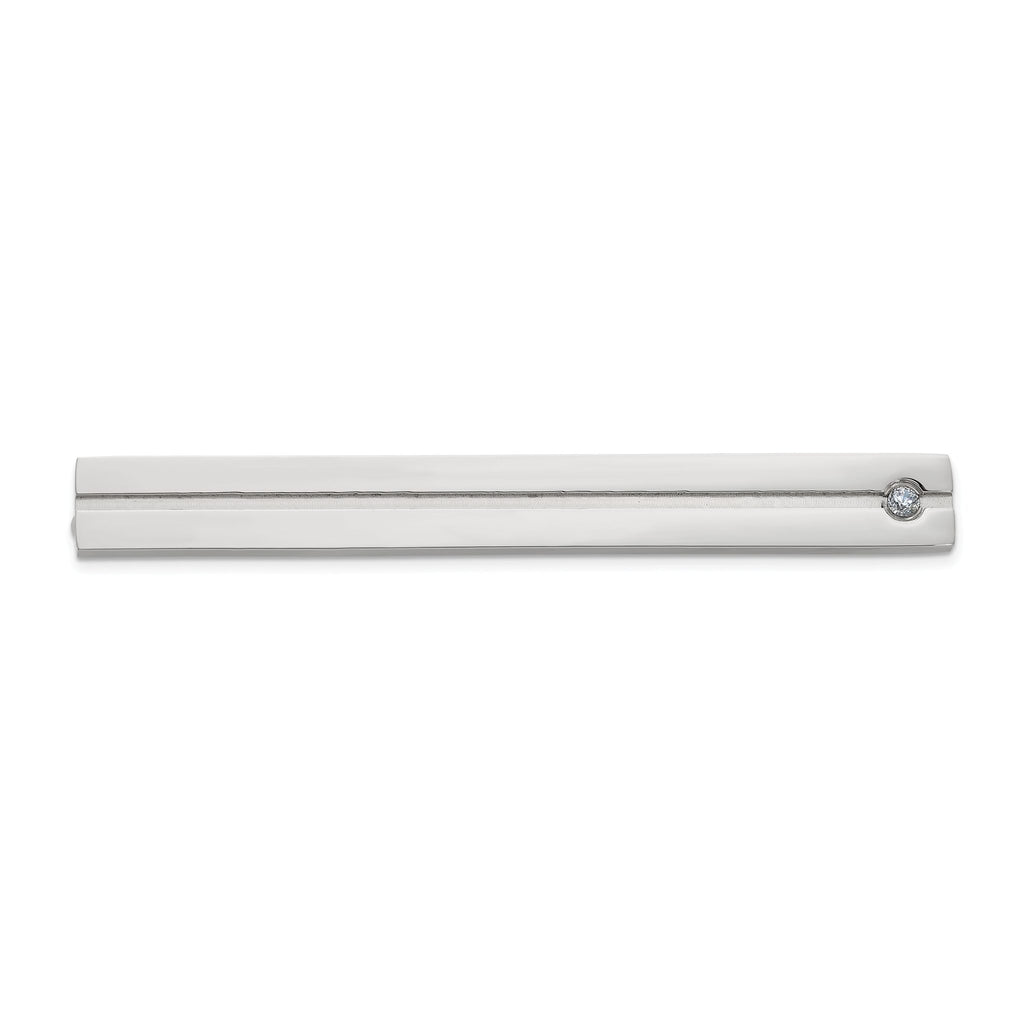Men's Polished Cubic Zirconia Stainless Steel Tie Bar