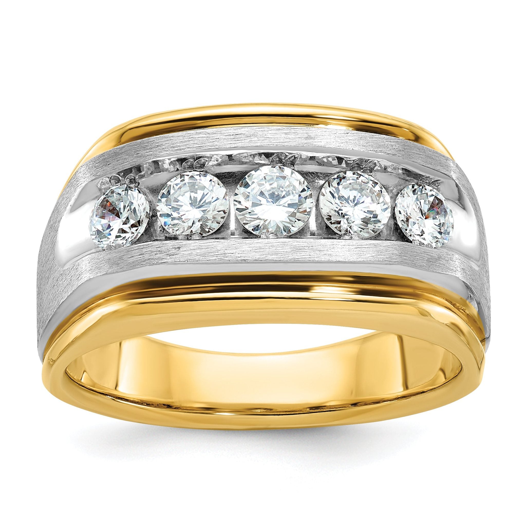 10k Two-tone Men's Polished Satin and Grooved 5-Stone 1 Carat A Quality Diamond Ring Main image