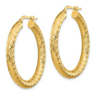 14k 4x25mm Diamond-cut Round Hoop Earrings