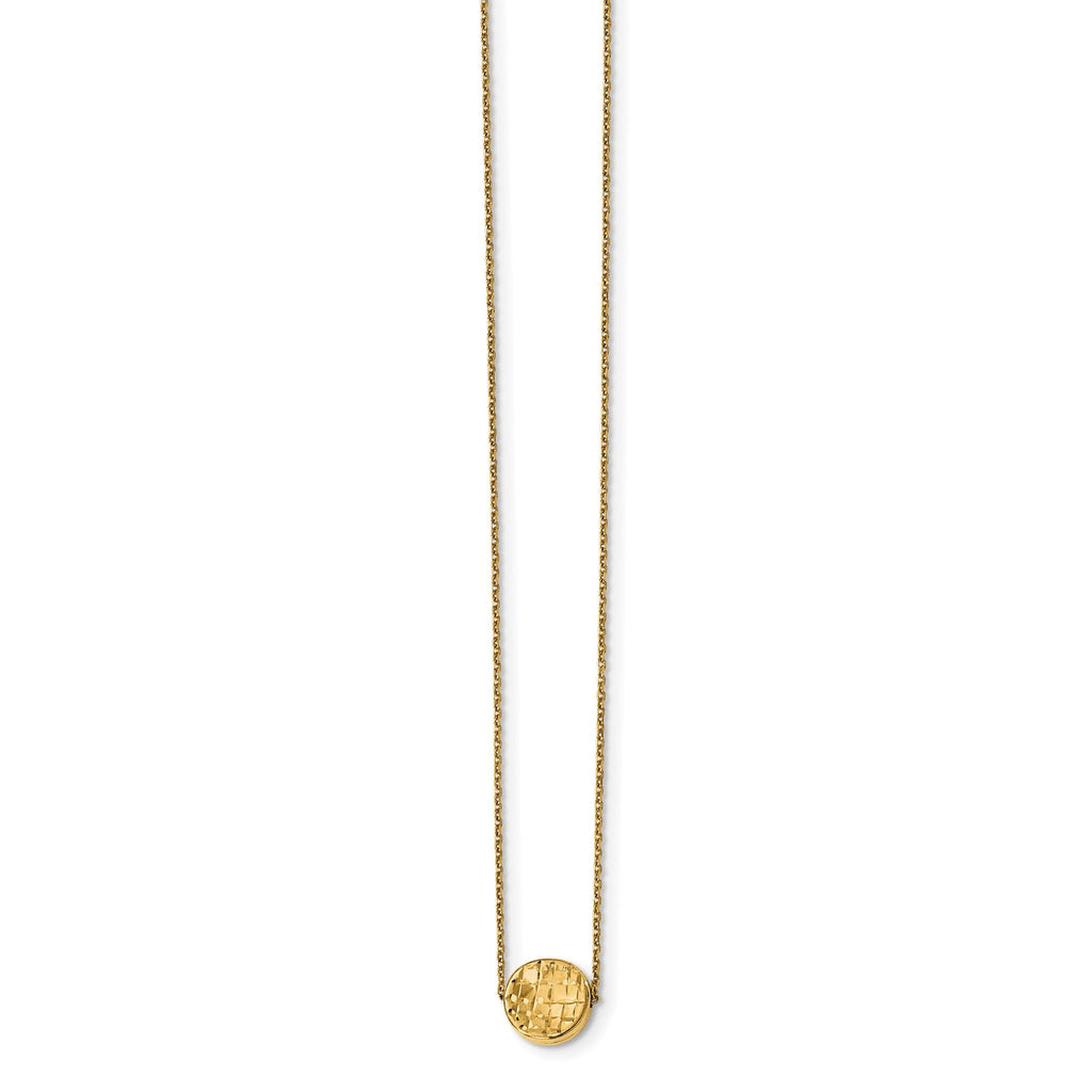14K Gold Polished Cable Necklace with Diamond-Cut Pendant