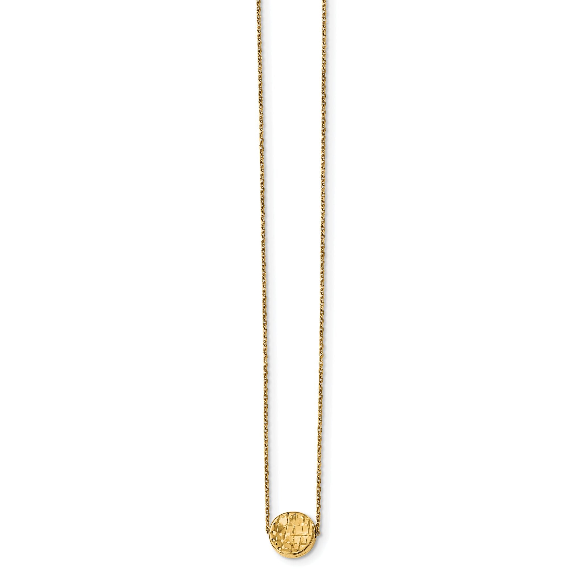 14K Gold Polished Cable Necklace with Diamond-Cut Pendant