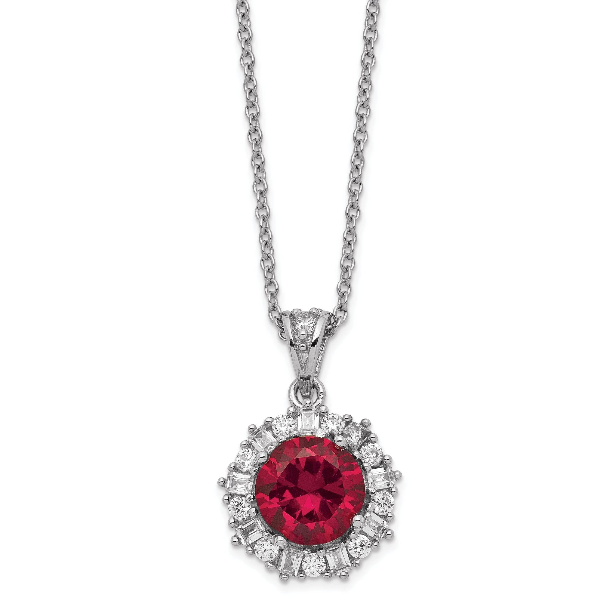 Cheryl M Sterling Silver Rhodium-plated Brilliant-cut Lab Created Ruby and Brilliant-cut/Baguette-cut White CZ 18 Inch Necklace Main image