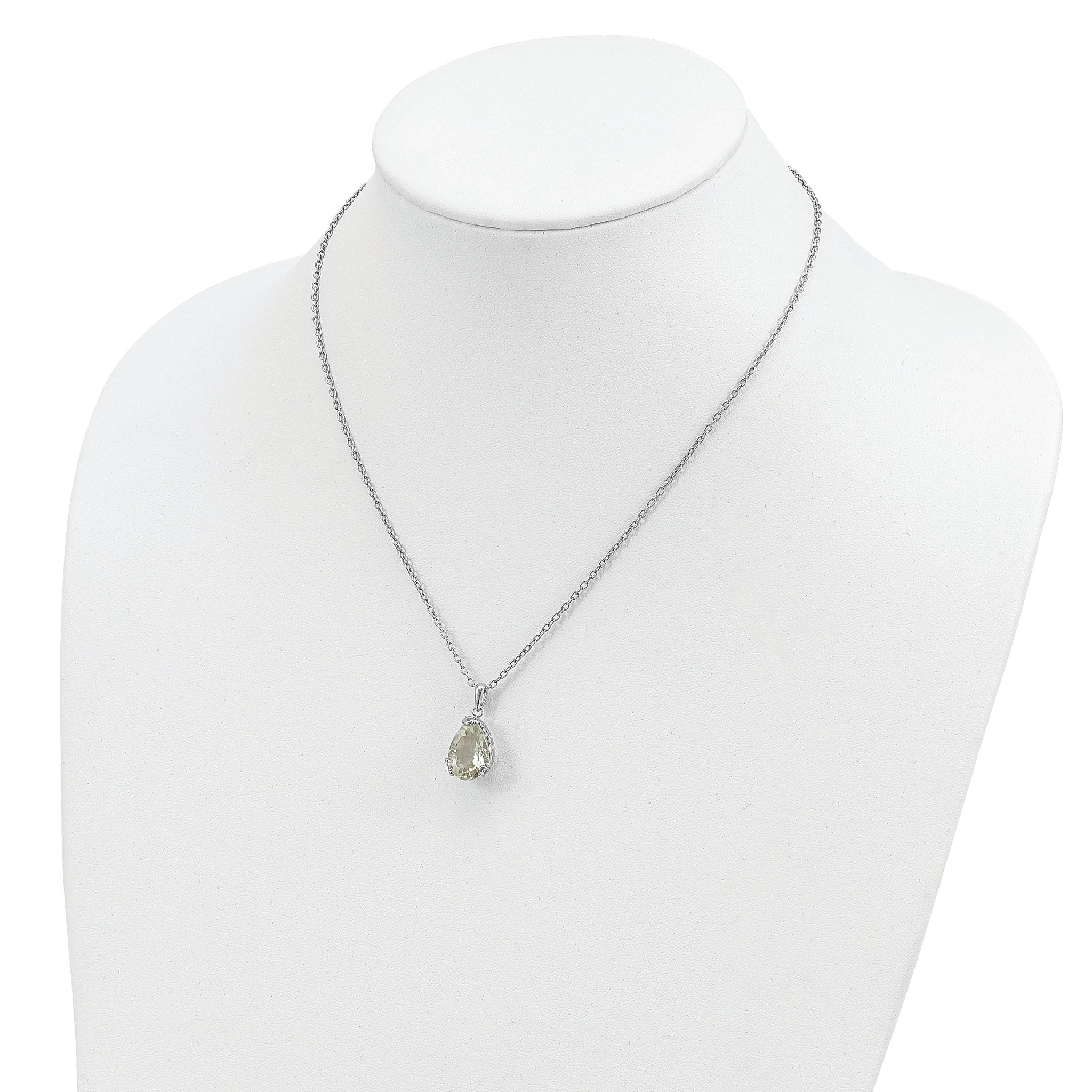 Brilliant Gemstones Sterling Silver with 14K Accent Rhodium-plated Green Quartz 18 Inch Necklace with 2 Inch Extender