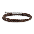 SS Reflections Rhod-plated Brn Leather With 2 in ext Choker/Wrap Bracelet