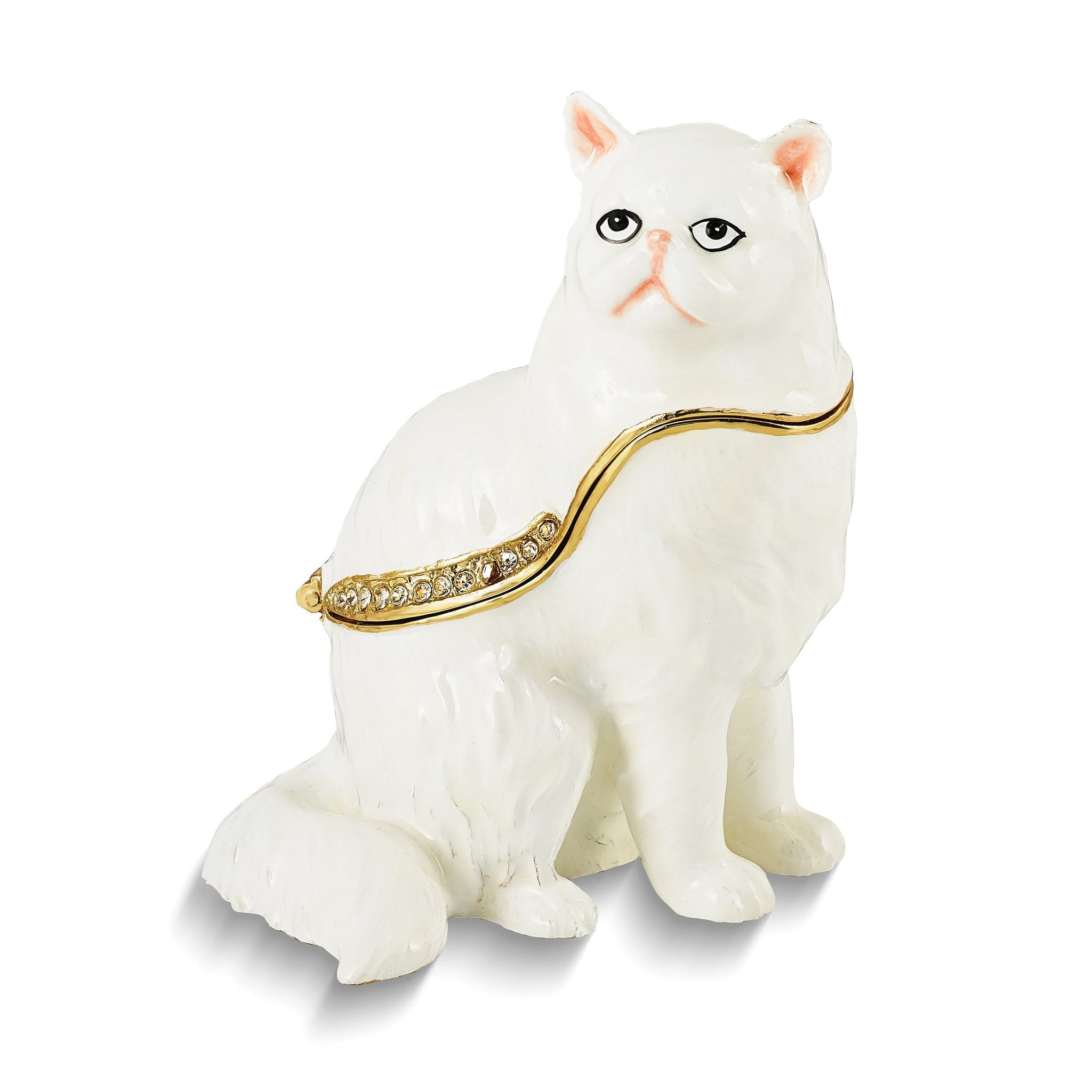 Luxury Giftware Pewter Bejeweled Crystals Gold-tone Enameled MISSY White Cat Trinket Box with Matching 18 Inch Necklace Main image