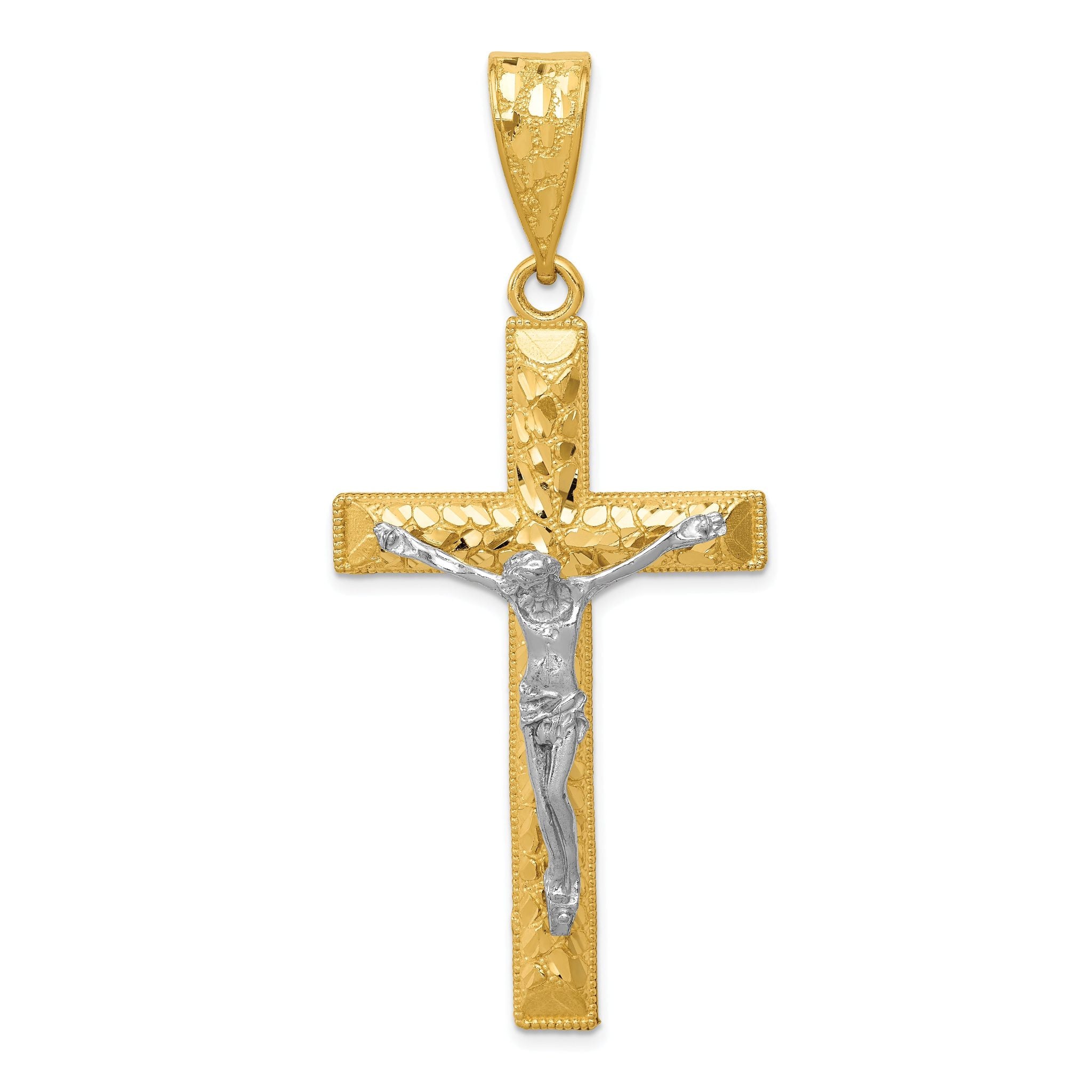 14K Two-Tone Gold Crucifix Pendant with Polished Diamond-Cut Finish Main image