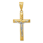 14K Two-Tone Gold Crucifix Pendant with Polished Diamond-Cut Finish