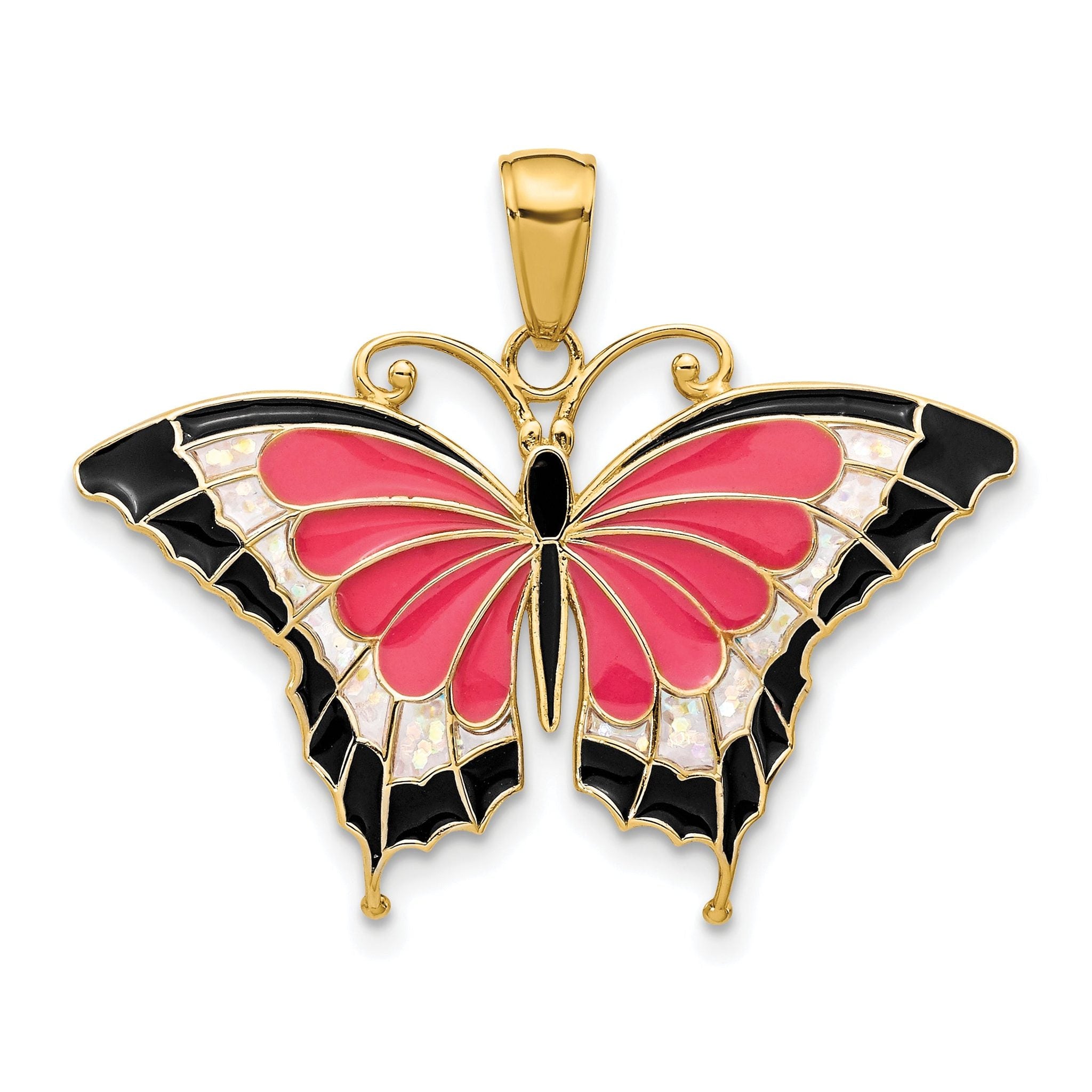 14K Gold Enameled Butterfly Pendant with Multi-Colored Accents Polished Finish Main image